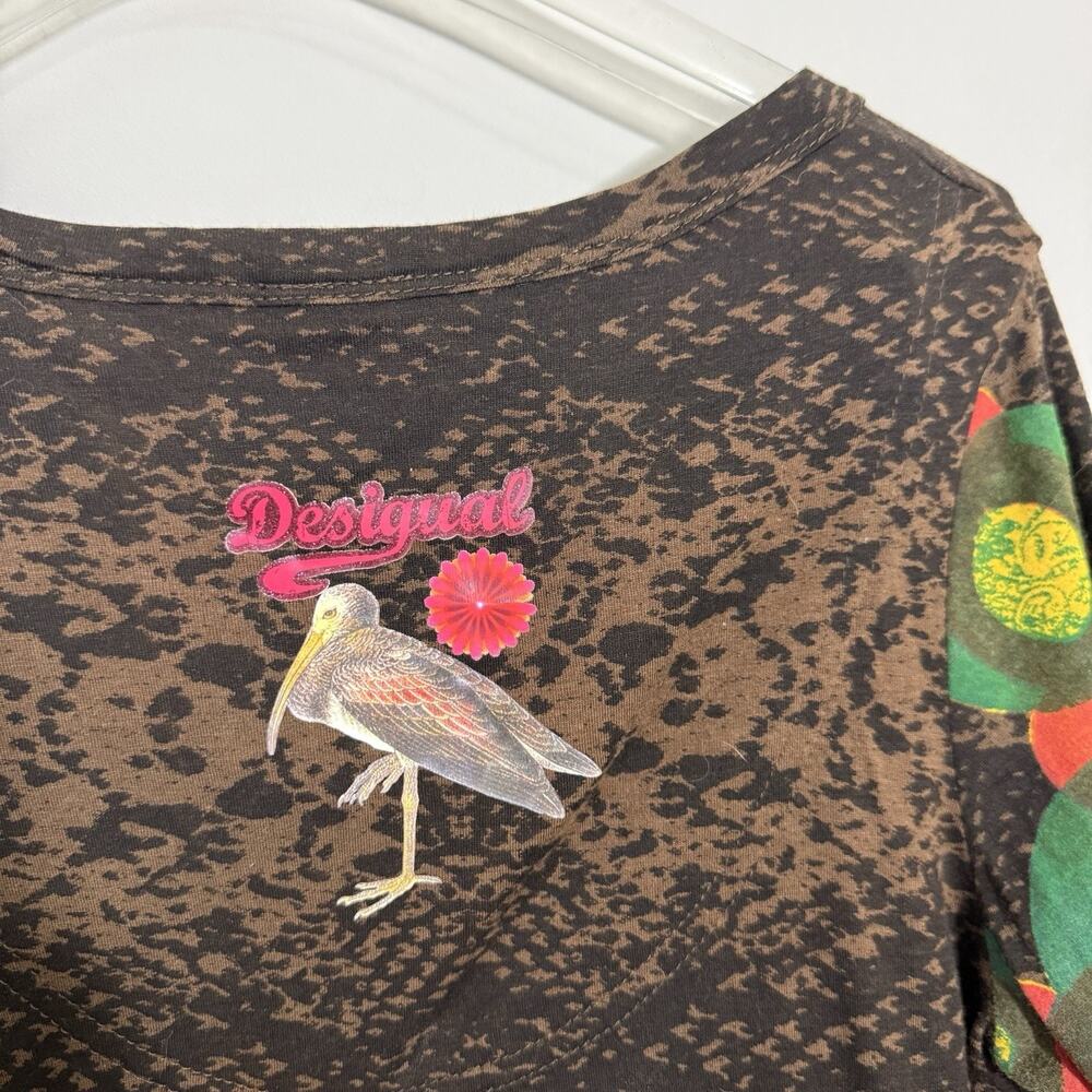 Desigual Top V-neck Floral Embroidered Hippie Boho Gypsy S Asymmetrical Hem - Picture 3 of 6